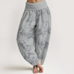 Buddha Stones Pure Cotton Flowers Pattern Women's Elastic Waist Harem Pants - PaleTurquoise - US22，UK/AU26，EU54 (6XL) - image 1