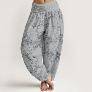 Buddha Stones Pure Cotton Flowers Pattern Women's Elastic Waist Harem Pants - PaleTurquoise - US22，UK/AU26，EU54 (6XL) - image 1