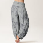 Buddha Stones Pure Cotton Flowers Pattern Women's Elastic Waist Harem Pants - image 2