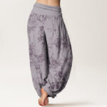 Buddha Stones Pure Cotton Flowers Pattern Women's Elastic Waist Harem Pants - image 11
