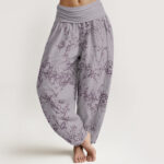 Buddha Stones Pure Cotton Flowers Pattern Women's Elastic Waist Harem Pants - Plum - US22，UK/AU26，EU54 (6XL) - image 10