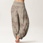Buddha Stones Pure Cotton Flowers Pattern Women's Elastic Waist Harem Pants - image 8