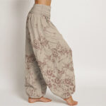 Buddha Stones Pure Cotton Flowers Pattern Women's Elastic Waist Harem Pants - image 9
