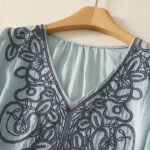 Buddha Stones Embroidered V-neck Casual Women's Cotton Linen Half Sleeve T-shirt - image 9
