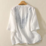Buddha Stones Embroidered V-neck Casual Women's Cotton Linen Half Sleeve T-shirt - image 21