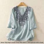Buddha Stones Embroidered V-neck Casual Women's Cotton Linen Half Sleeve T-shirt - image 8