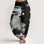 Buddha Stones Pure Cotton PiXiu Auspicious Clouds Pattern Women's Elastic Waist Harem Pants - PowderBlue - US22，UK/AU26，EU54 (6XL) - image 1