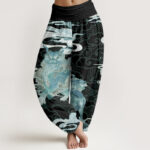 Buddha Stones Pure Cotton PiXiu Auspicious Clouds Pattern Women's Elastic Waist Harem Pants - Cyan - US22，UK/AU26，EU54 (6XL) - image 10