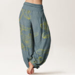 Buddha Stones Pure Cotton Golden Lotus Mandala Pattern Women's Elastic Waist Harem Pants - image 2