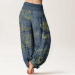 Buddha Stones Pure Cotton Golden Lotus Mandala Pattern Women's Elastic Waist Harem Pants - image 8