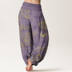 Buddha Stones Pure Cotton Golden Lotus Mandala Pattern Women's Elastic Waist Harem Pants - image 11