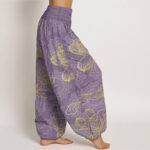 Buddha Stones Pure Cotton Golden Lotus Mandala Pattern Women's Elastic Waist Harem Pants - image 12
