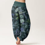 Buddha Stones Pure Cotton Colorful Tropical Foliage Women's Elastic Waist Harem Pants - image 8