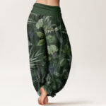 Buddha Stones Pure Cotton Colorful Tropical Foliage Women's Elastic Waist Harem Pants - image 11