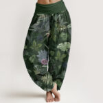 Buddha Stones Pure Cotton Colorful Tropical Foliage Women's Elastic Waist Harem Pants - SeaGreen - US22，UK/AU26，EU54 (6XL) - image 10