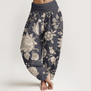Buddha Stones Pure Cotton Casual Peony Women's Elastic Waist Harem Pants - Black - US22，UK/AU26，EU54 (6XL) - image 1