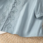 Buddha Stones Symmetrical Embroidery Cotton Women's V-neck Shirt - image 13