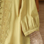 Buddha Stones Symmetrical Embroidery Cotton Women's V-neck Shirt - image 19