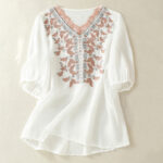 Buddha Stones Embroidered Lace Casual Women's Cotton Linen Half Sleeve T-shirt - White - US8-10，UK/AU12-14，EU40-42 (2XL) - image 30