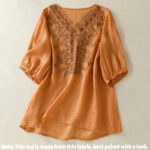 Buddha Stones Embroidered Lace Casual Women's Cotton Linen Half Sleeve T-shirt - image 2