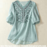 Buddha Stones Embroidered Lace Casual Women's Cotton Linen Half Sleeve T-shirt - image 10