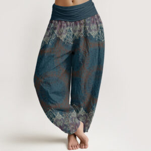 Buddha Stones Pure Cotton Casual Lycoris Radiata Mandala Pattern Women's Elastic Waist Harem Pants - MidnightBlue - US22，UK/AU26，EU54 (6XL) - image 1