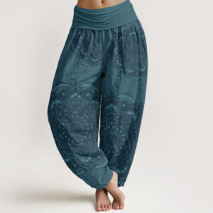 Buddha Stones Pure Cotton Mandalas Paisley Pattern Women's Elastic Waist Harem Pants - DarkCyan - US22，UK/AU26，EU54 (6XL) - image 1