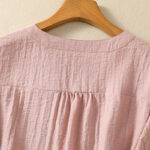Buddha Stones Embroidery Flowers Leaves Cotton Women's V-neck Shirt - image 4