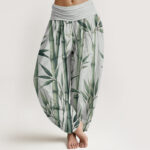 Buddha Stones Pure Cotton Casual Bamboo Leaves Pattern Women's Elastic Waist Harem Pants - MintCream - US22，UK/AU26，EU54 (6XL) - image 1