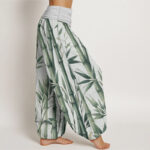 Buddha Stones Pure Cotton Casual Bamboo Leaves Pattern Women's Elastic Waist Harem Pants - image 3
