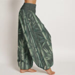 Buddha Stones Pure Cotton Casual Bamboo Leaves Pattern Women's Elastic Waist Harem Pants - image 9