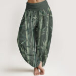 Buddha Stones Pure Cotton Casual Bamboo Leaves Pattern Women's Elastic Waist Harem Pants - DarkGreen - US22，UK/AU26，EU54 (6XL) - image 7