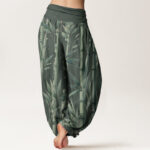 Buddha Stones Pure Cotton Casual Bamboo Leaves Pattern Women's Elastic Waist Harem Pants - image 8