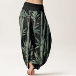 Buddha Stones Pure Cotton Casual Bamboo Leaves Pattern Women's Elastic Waist Harem Pants - image 11