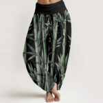 Buddha Stones Pure Cotton Casual Bamboo Leaves Pattern Women's Elastic Waist Harem Pants - Black - US22，UK/AU26，EU54 (6XL) - image 10