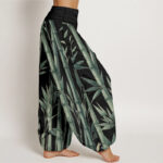 Buddha Stones Pure Cotton Casual Bamboo Leaves Pattern Women's Elastic Waist Harem Pants - image 12