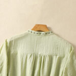 Buddha Stones Embroidery Design Cotton Button Women's Crew Neck Shirt - image 4