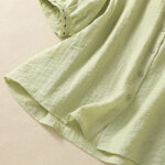 Buddha Stones Embroidery Design Cotton Button Women's Crew Neck Shirt - image 6
