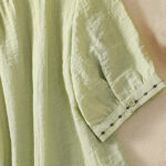 Buddha Stones Embroidery Design Cotton Button Women's Crew Neck Shirt - image 7