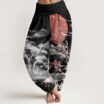 Buddha Stones Pure Cotton Casual Red Plum Blossom Mountains Sun Pattern Women's Elastic Waist Harem Pants - Black - US22，UK/AU26，EU54 (6XL) - image 7