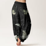 Buddha Stones Pure Cotton Butterfly Bamboo Leaves Chinese Characters Pattern Women's Elastic Waist Harem Pants - image 2