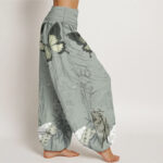 Buddha Stones Pure Cotton Butterfly Bamboo Leaves Chinese Characters Pattern Women's Elastic Waist Harem Pants - image 9