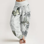 Buddha Stones Pure Cotton Butterfly Bamboo Leaves Chinese Characters Pattern Women's Elastic Waist Harem Pants - Honeydew - US22，UK/AU26，EU54 (6XL) - image 10