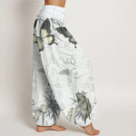 Buddha Stones Pure Cotton Butterfly Bamboo Leaves Chinese Characters Pattern Women's Elastic Waist Harem Pants - image 12
