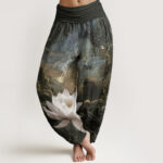 Buddha Stones Pure Cotton Casual Lotus Starry Sky Clouds Pattern Women's Elastic Waist Harem Pants - SaddleBrown - US22，UK/AU26，EU54 (6XL) - image 7