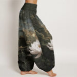 Buddha Stones Pure Cotton Casual Lotus Starry Sky Clouds Pattern Women's Elastic Waist Harem Pants - image 9
