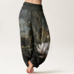 Buddha Stones Pure Cotton Casual Lotus Starry Sky Clouds Pattern Women's Elastic Waist Harem Pants - image 8