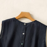 Buddha Stones Simple Crew Neck Button Design Women's Cotton Sleeveless Vest - image 5