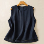 Buddha Stones Simple Crew Neck Button Design Women's Cotton Sleeveless Vest - MidnightBlue - US8-10，UK/AU12-14，EU40-42 (2XL) - image 1