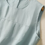 Buddha Stones Simple Crew Neck Button Design Women's Cotton Sleeveless Vest - image 10